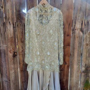 Vintage champagne silk lace dress